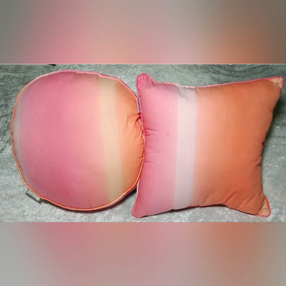 Y2K Two Dan River Throw Pillows Tie dye Reversable, Pink-Orange Round,Square 14" - Picture 3 of 7